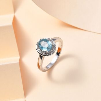 JCK Vegas Exklusive Kollektion - AA Aqua Kyanit, Wei&szlig;er Diamant Ring 925 Silber rhodiniert (Gr&ouml;&szlig;e 19.00) ca. 1.65 ct