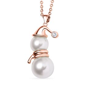 Kuscheliger Schneemann, weiße Muschelkernperlen Schmuckset, IP Rosa Plattierung