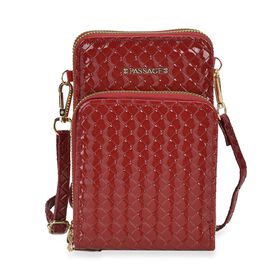 PASSAGE geprägte Kunstleder-Umhängetasche mit RFID-Schutz und langer Trageriemen, 13x7.5x19 cm, Burgunderrot