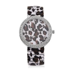 STRADA - Armbanduhr mit Leopardenmotiv, Kristall-Lünette, Japanisches Uhrwerk, Edelstahlzugband, Reiner Edelstahl