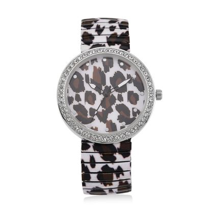 STRADA - Armbanduhr mit Leopardenmotiv, Kristall-L&uuml;nette, Japanisches Uhrwerk, Edelstahlzugband, Reiner Edelstahl