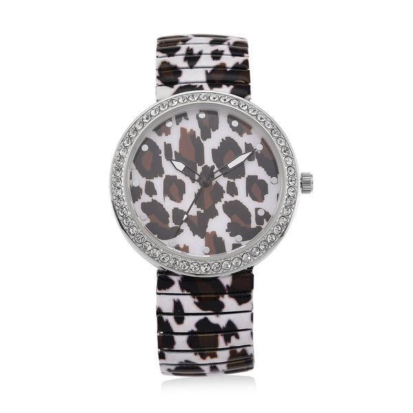 STRADA - Armbanduhr mit Leopardenmotiv, Kristall-Lünette, Japanisches Uhrwerk, Edelstahlzugband, Reiner Edelstahl image number 0