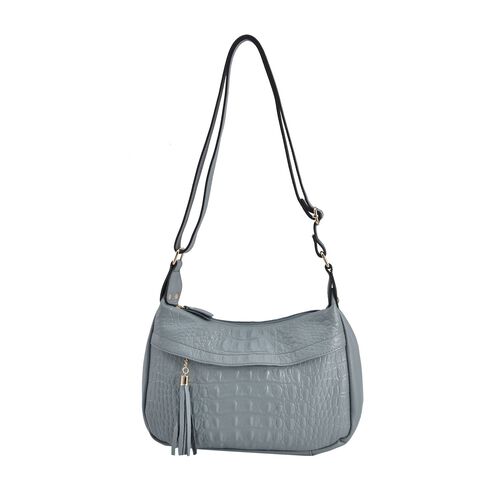 Crossbody Handtasche aus 100% echtem Leder mit Krokoprägung, Blaugrau image number 0
