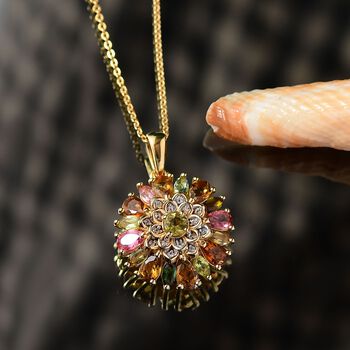 Naturbl&uuml;te-Mehrfarbig-Turmalin Schmuckset 925 Silber 750 Gelbgold Vermeil ca. 2,83 ct.