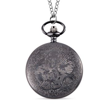 STRADA Japanisches Uhrwerk 3D Blumenmuster Taschenuhr mit Kette, 75 cm, ca. 35,00g