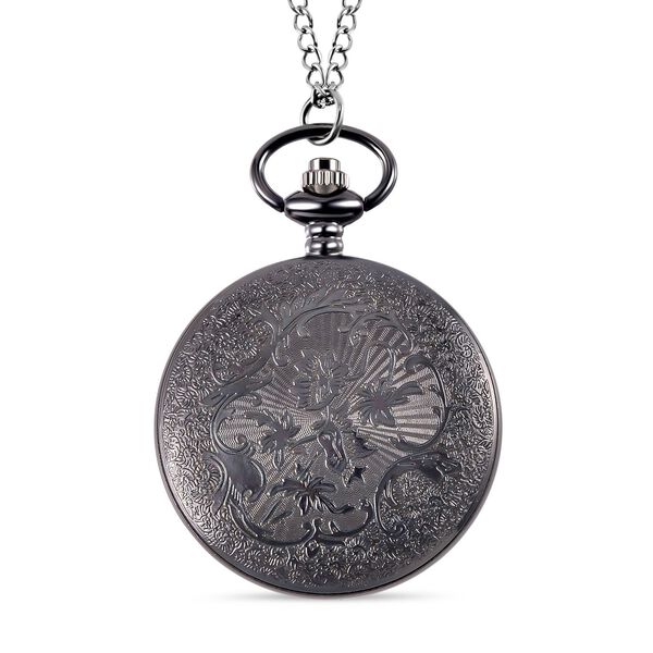 STRADA Japanisches Uhrwerk 3D Blumenmuster Taschenuhr mit Kette, 75 cm, ca. 35,00g image number 4