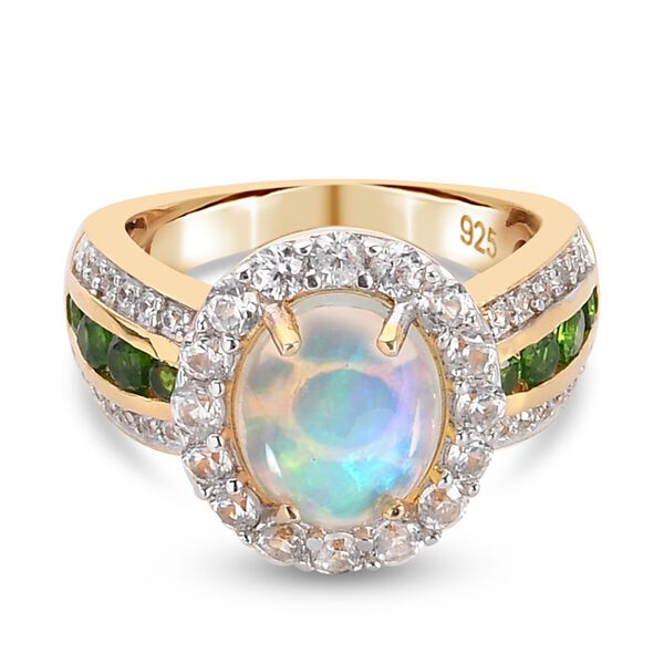 Nat&uuml;rlicher &Auml;thiopischer Opal und Mehrfarbig Edelsteine Ring 925 Silber Vermeil