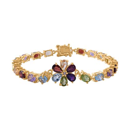 Mehrfarbiges Edelstein Armband, ca. 19 cm, 925 Silber Gelbgold Vermeil ca. 12,39 ct.