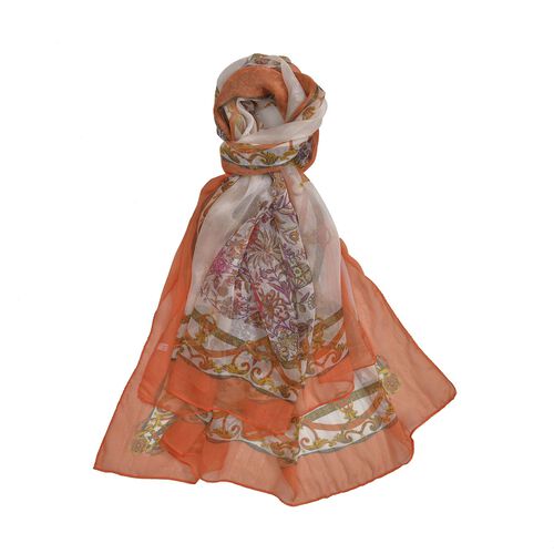 LA MAREY bedruckter Seidenschal, Orange und braun image number 0
