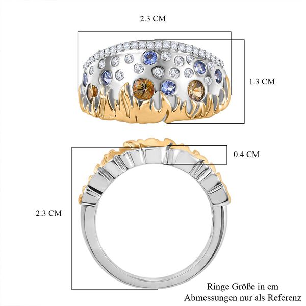 Fire and Ice Collection - Natürlicher goldener Tansanit, Tansanit Ring 925 Silber Rhodiniert und 750 Gelbgold Vermeil (Größe 17.00) ca. 0.98 ct image number 7