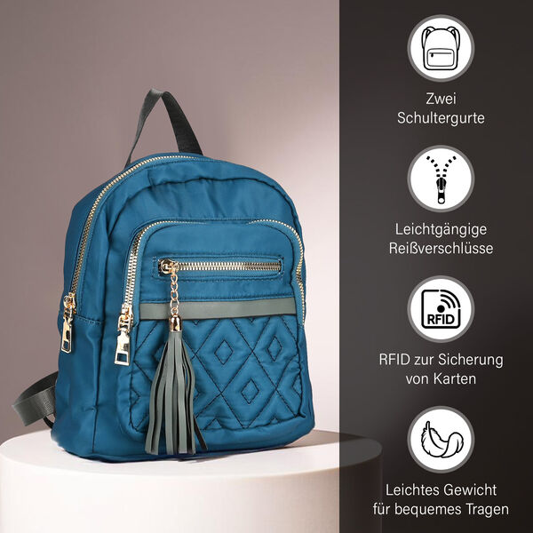 Moderner Kunstleder Rucksack in Steppoptik mit RFID-Schutz, Blau image number 3