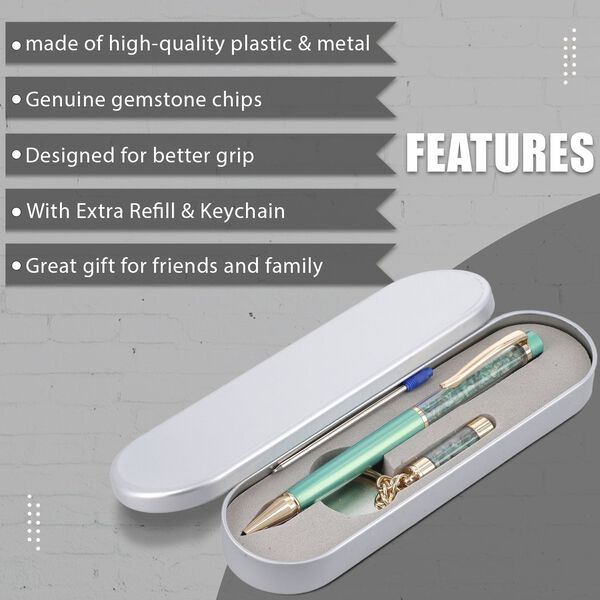 Premium Kollektion - Echter Smaragd-Kugelschreiber mit extra Mine und Schl&uuml;sselanh&auml;nger image number 5