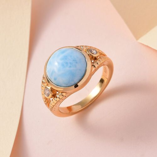 Larimar, weißer Zirkon Ring, 925 Silber vergoldet, (Größe 19.00), ca. 6.13 ct image number 1