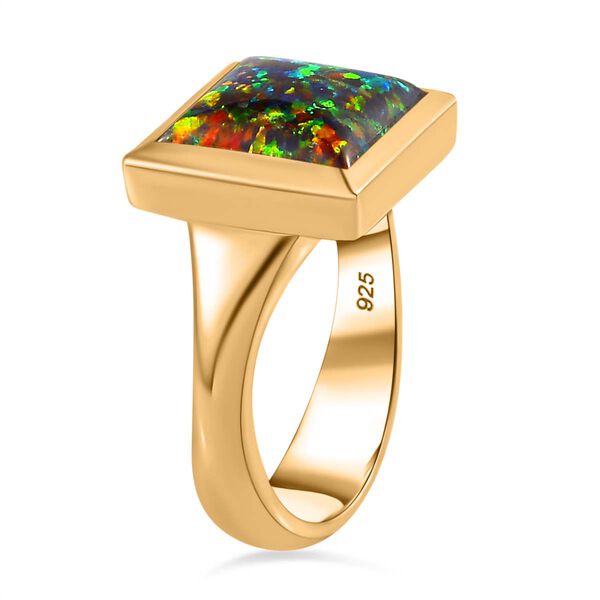 Lab Grown schwarzen Opal Ring, 925 Silber Gelbgold Vermeil, (Größe 18.00) ca. 2.45 ct image number 5
