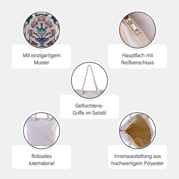 Jacquard gewebte Jute-Tasche, Suzani rot image number 5