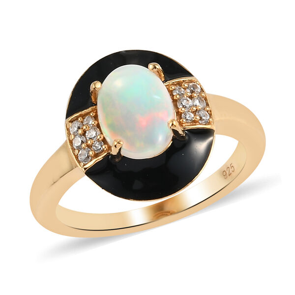 Nat&uuml;rlicher &Auml;thiopischer Opal und Zirkon Ring 925 Silber vergoldet  ca. 1,02 ct image number 4