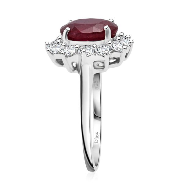 D'Joy Afrikanischer Rubin (Fissure gefüllt), Weißer Zirkon Ring 925 Silber rhodiniert (Größe 20.00) ca. 6,55 ct image number 4