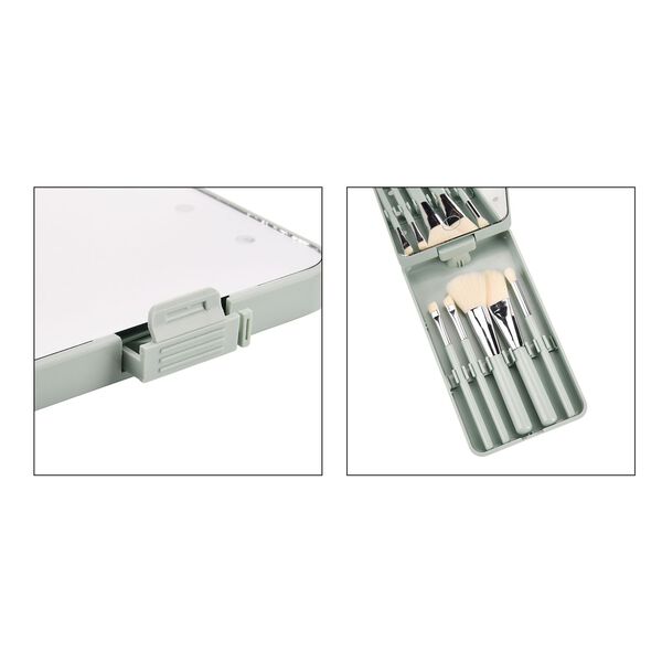 5-teiliges Reise-Makeup-Pinselset mit Spiegel, 16x8,9x2,6cm, grün image number 8