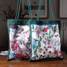 2er-Set Einkaufstaschen mit floralem Motiv, 34x40 cm, Dunkelgrün