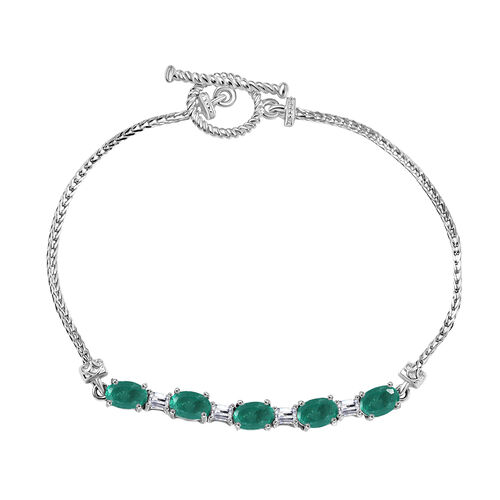 Smaragd-Quarz Triplette, Weißer Zirkon Armband ca. 18 cm Messing (10-15 Werktage Lieferzeit) ca. 3.47 ct image number 0