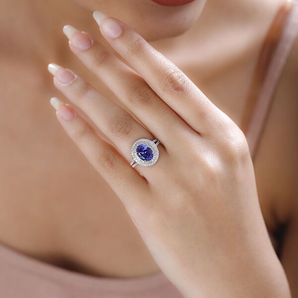 AAA Tansanit, nat&uuml;rlicher gelber und wei&szlig;er Diamant-Halo-Ring - 2,59 ct. image number 9