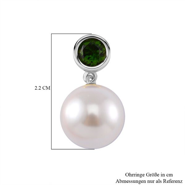 Weiße Muschelkernperle, Natürlicher Chromdiopsid Ohrringe 925 Silber platiniert image number 4