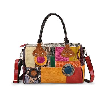 Chaos by Elsie Echtleder Crossbody-Tasche mit RFID-Schutz, 34x19x22cm, Kroko-Pr&auml;gung mit Rautenmuster, mehrfarbig