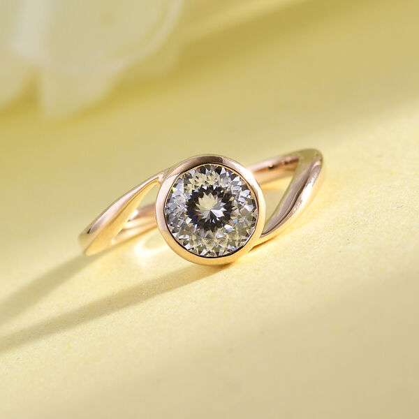 100 Facetten Moissanit Solitär Ring 585 Gelb Gold image number 2