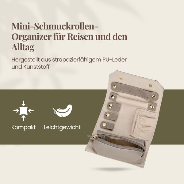 Mini-Schmuckrollen-Organizer, 24x14cm offen, 14x6,5cm geschlossen, Beige image number 2