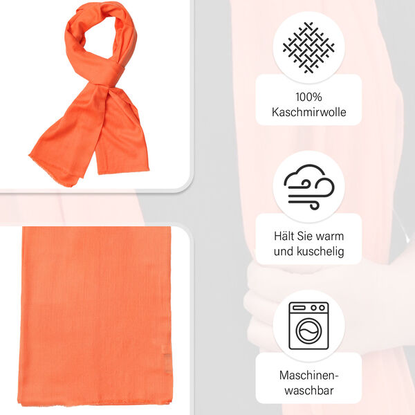LA MAREY - Luxuriöser und weicher Schal aus 100 % Kaschmirwolle, 70 x 195 cm, Orange image number 3