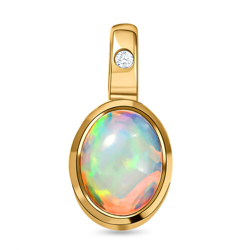 Natürlicher äthiopischer Opal und Zirkon-Anhänger in Silber image number 0