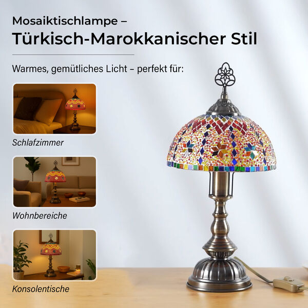 Türkische Mosaik-Tischlampe im marokkanischen Stil, 17×28 cm, Mehrfarbig, Handgefertigt image number 2