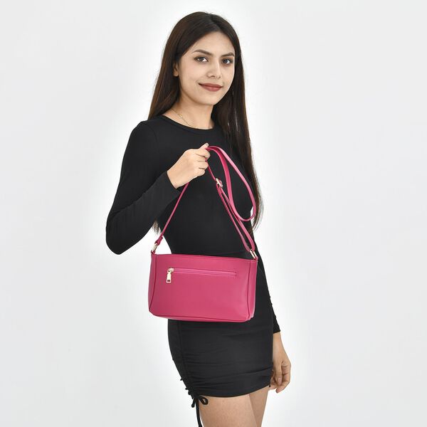 Schultertasche aus Kunstleder, mit mehreren F&auml;chern, Fuchsia image number 3