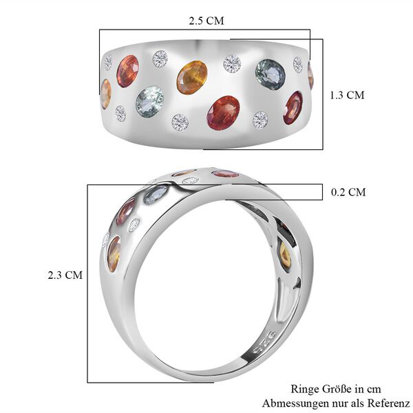 Mehrfarbiger Saphir, Wei&szlig;er Zirkon Ring, 925 Silber rhodiniert (Gr&ouml;&szlig;e 16.00) ca. 2.01 ct image number 3