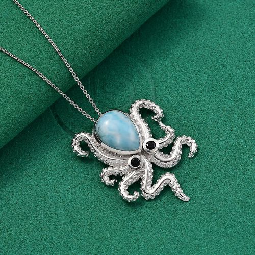 GP Trionfo Kollektion - Larimar, Schwarzer Spinell Anhänger mit Kette, 925 Silber rhodiniert ca. 6,27 ct. image number 1