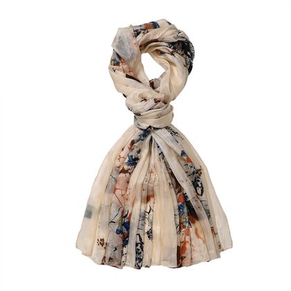 LA MAREY - 100% Maulbeeren-Seidenschal, Chiffon, 195x110cm, Beige