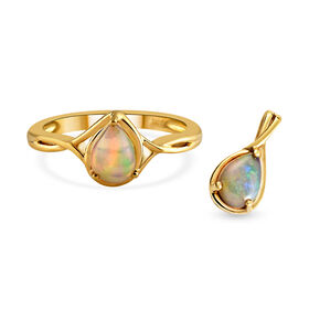 2er-Set, natürlicher, äthiopischer Opal-Ring und Anhänger - 0,90 ct.