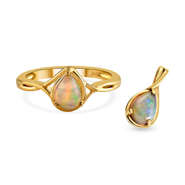 2er-Set, natürlicher, äthiopischer Opal-Ring und Anhänger - 0,90 ct. image number 0