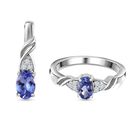 2er Set - Tansanit Ring und Anhänger Schmuckset, 925 Silber platiniert ca. 1.10 ct