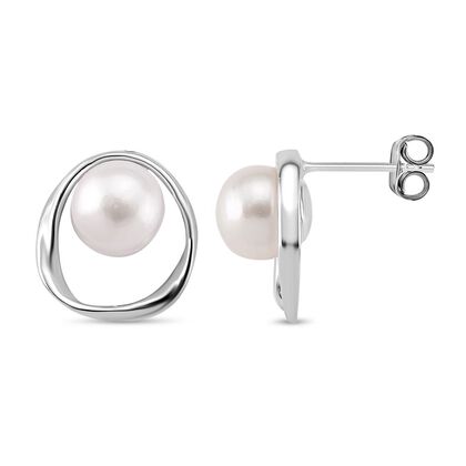 Wei&szlig;e S&uuml;&szlig;wasser Perle Ohrringe 925 Silber rhodiniert