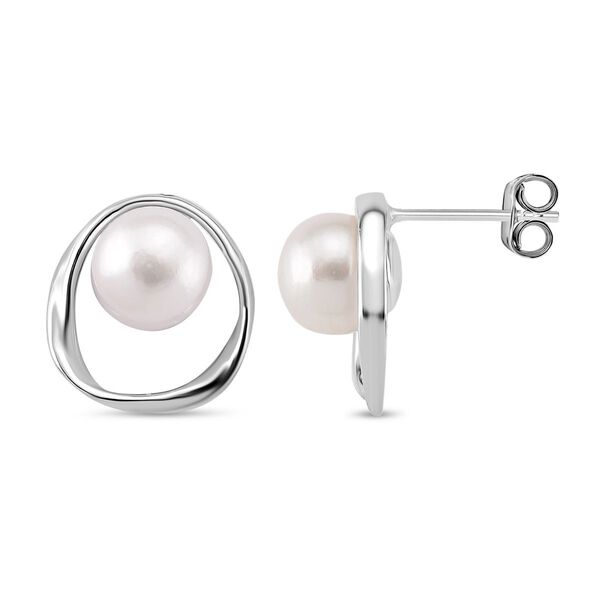 Wei&szlig;e S&uuml;&szlig;wasser Perle Ohrringe, 925 Silber rhodiniert image number 0