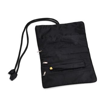 Schmuckorganizer aus Satin mit Stickerei und 5 Premium-Poliert&uuml;chern, 20x9cm, Schwarz