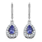Tansanit und Zirkon-Ohrringe, 925 Silber platiniert ca. 1,28 ct