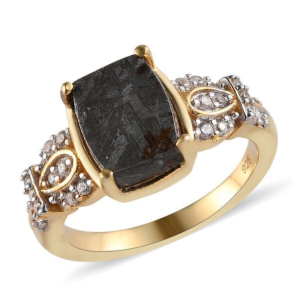 Meteorit und Zirkon Ring 925 Silber vergoldet  ca. 5,71 ct image number 4