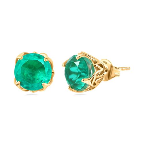 Smaragd-Quarz Triplette Ohrringe 925 Silber 750 Gelbgold Vermeil ca. 7,38 ct. image number 0