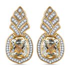 Prasiolith, Weißer Zirkon Ohrringe, 925 Silber Gelbgold Vermeil, ca. 7.35 ct
