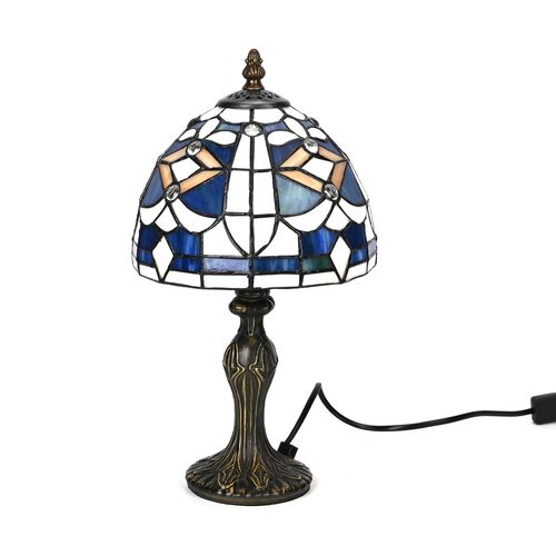 Handgefertige Tiffany-Stil Tischlampe, Buntglas, Blaues Mosaik image number 0