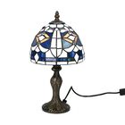 Tiffany Tischlampe mit Legierungsfuß - Klassische Antik-Look Lampe mit handgefertigtem, blauem Mosaik-Glasmosaik-Schirm in Halbkugelform, Größe: 20x20x37 cm