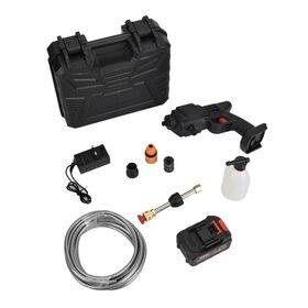 "Product name: High pressure car wash water gun-black Rated power: 180 W Water pressure: 22 bar Battery life: 15minutes -30 minutes Battery capacity: 5*1200 mah Product material: PP Plastic box size: 30x12x28CM Product weight: 1.88kg Scope of application:
