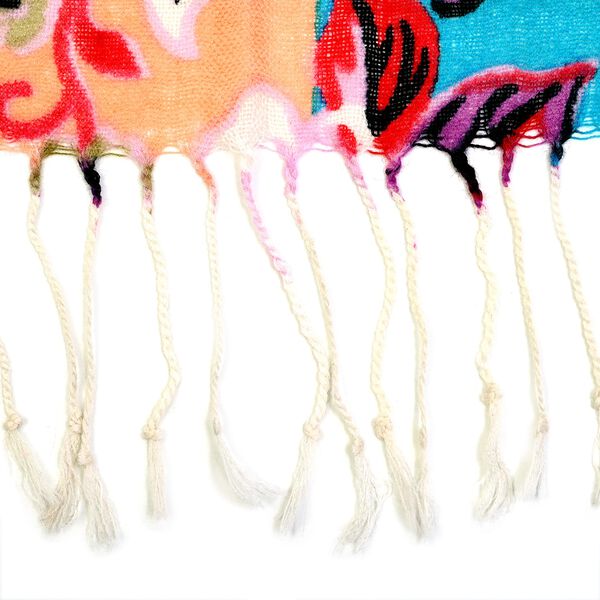 LA MAREY 100% Merino Wollschal mit Quasten, Blumenmuster, Größe  67x176+9 cm, Blau image number 6